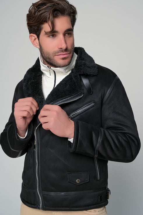 Leather Fleece Jacket - Black